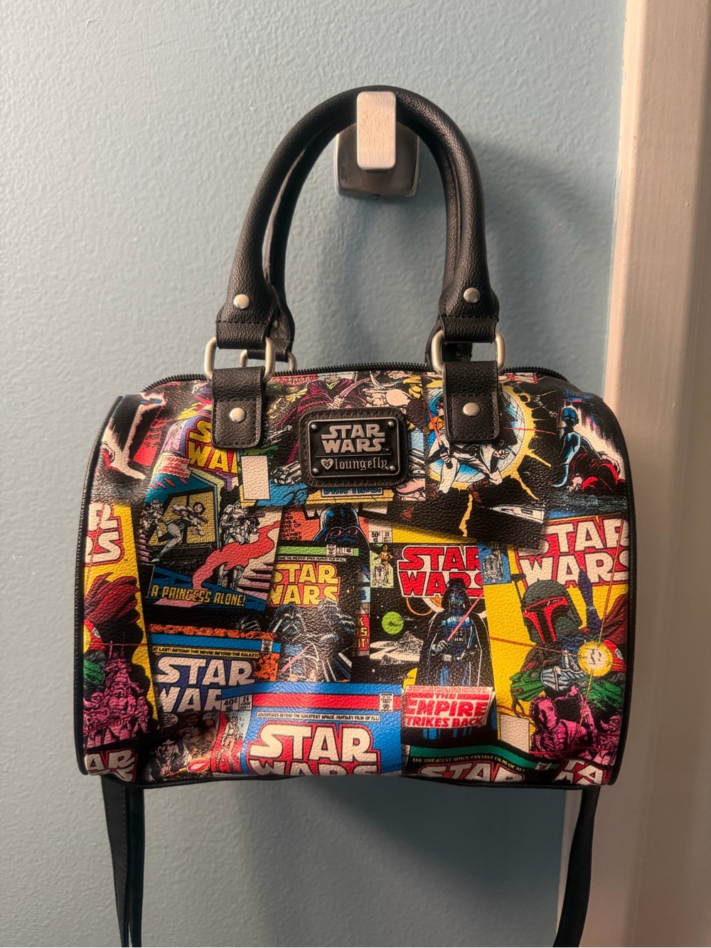Loungefly Star Wars Comic Collage Mini Satchel - Black, Red, Yellow, Blue